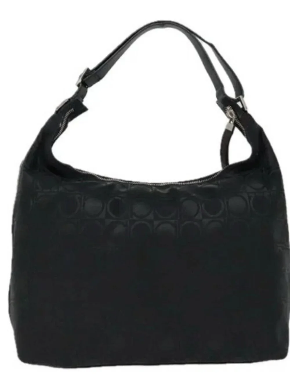 Salvatore Ferragamo Gancini Shoulder Bag Nylon Black Silver Auth bs18811